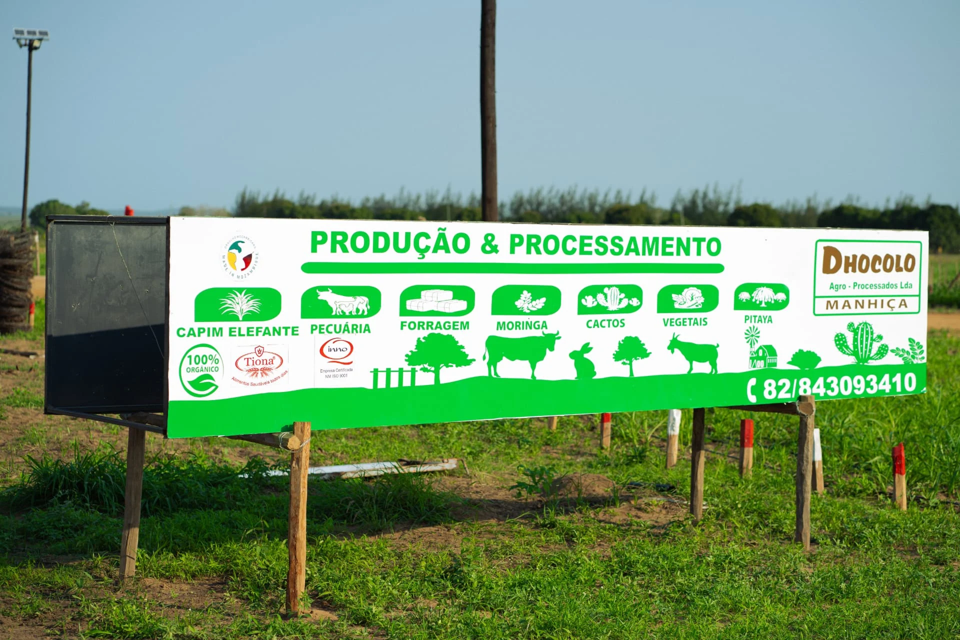 Painel das linhas de produção e processamento da Dhocolo, em Manhiça