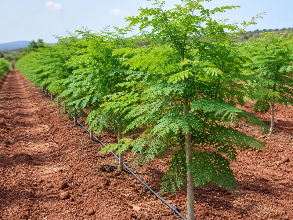 Linhas de moringa plantadas organicamente na Manhiça